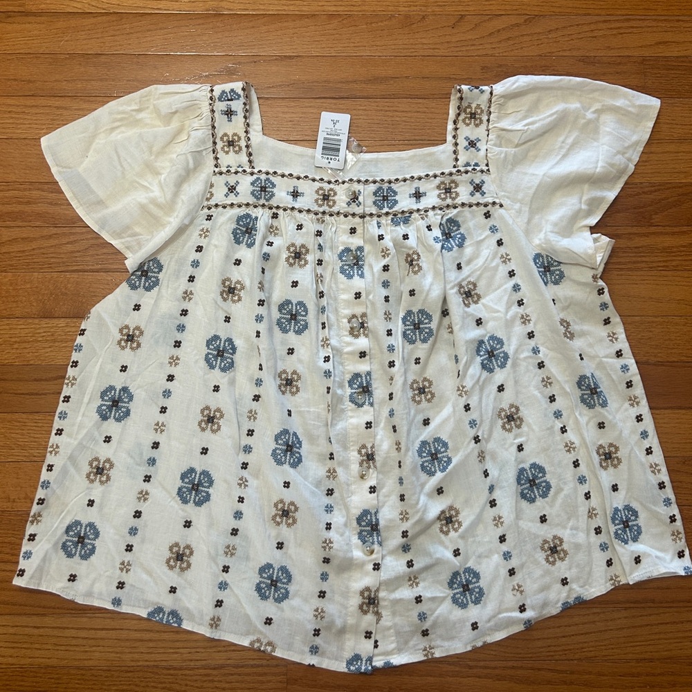 Torrid Blouse Size 3 3X Ivory Floral Embroidered Top Boho Festival Peasant NWT
